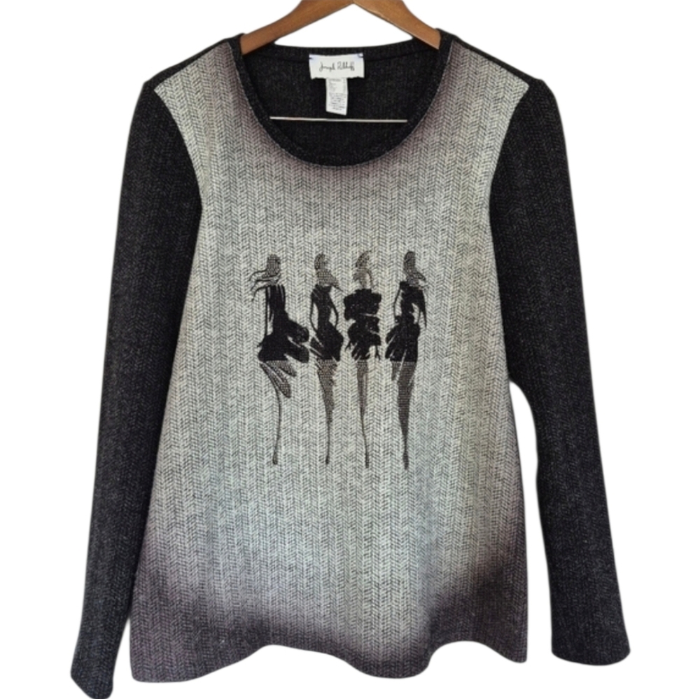Joseph Ribkoff Ombre Rhinestone Knit Sweater Black/Grey Size 8